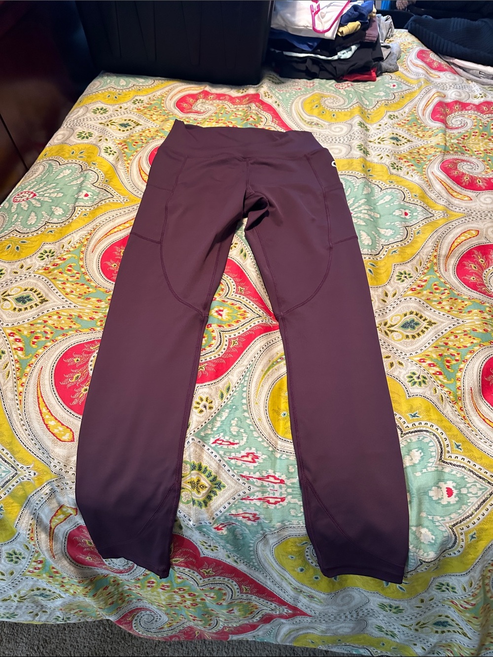 High-Rise Plum Workout Leggings with Side Pockets full length 28’